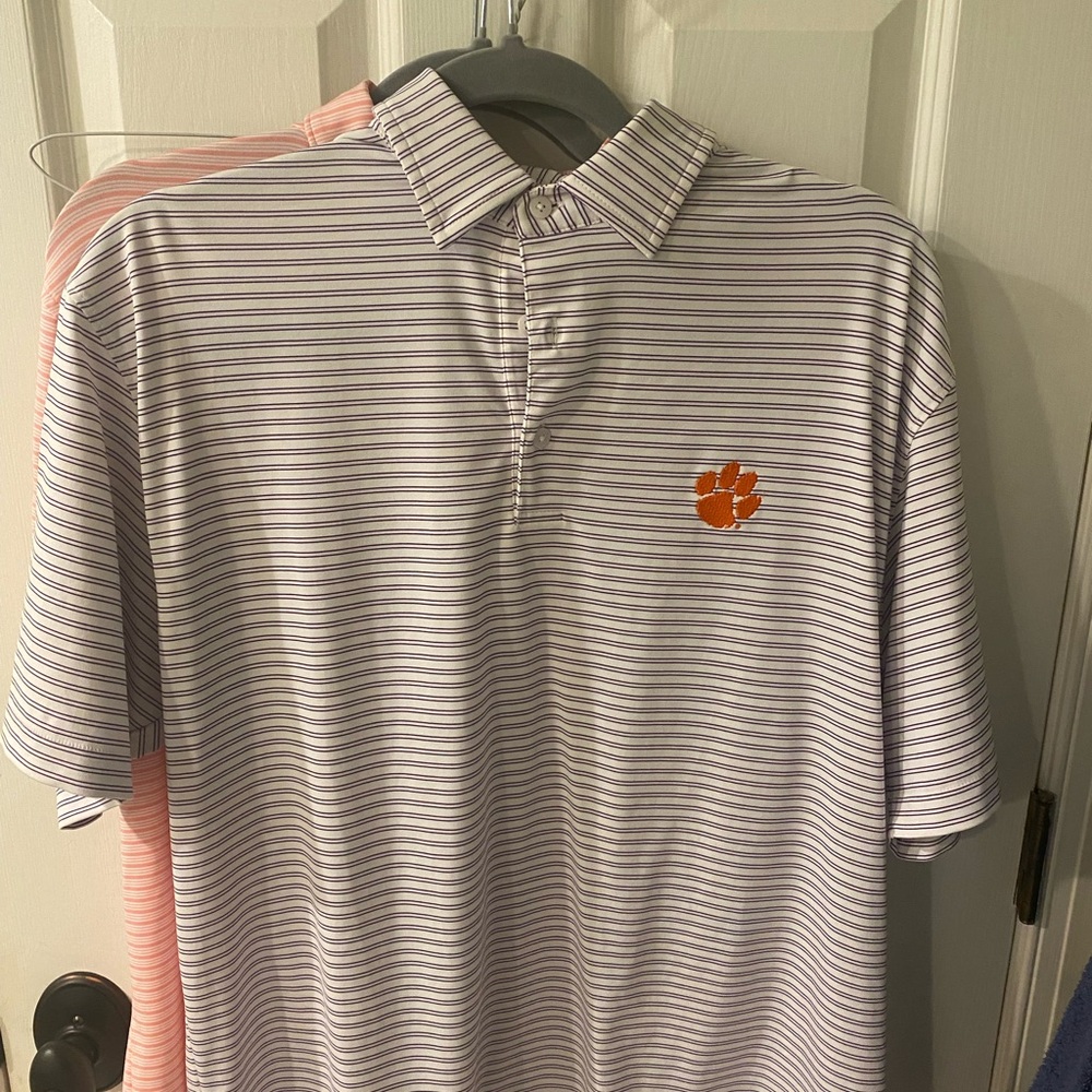 Purple and White Polo Shirt with Clemson Logo